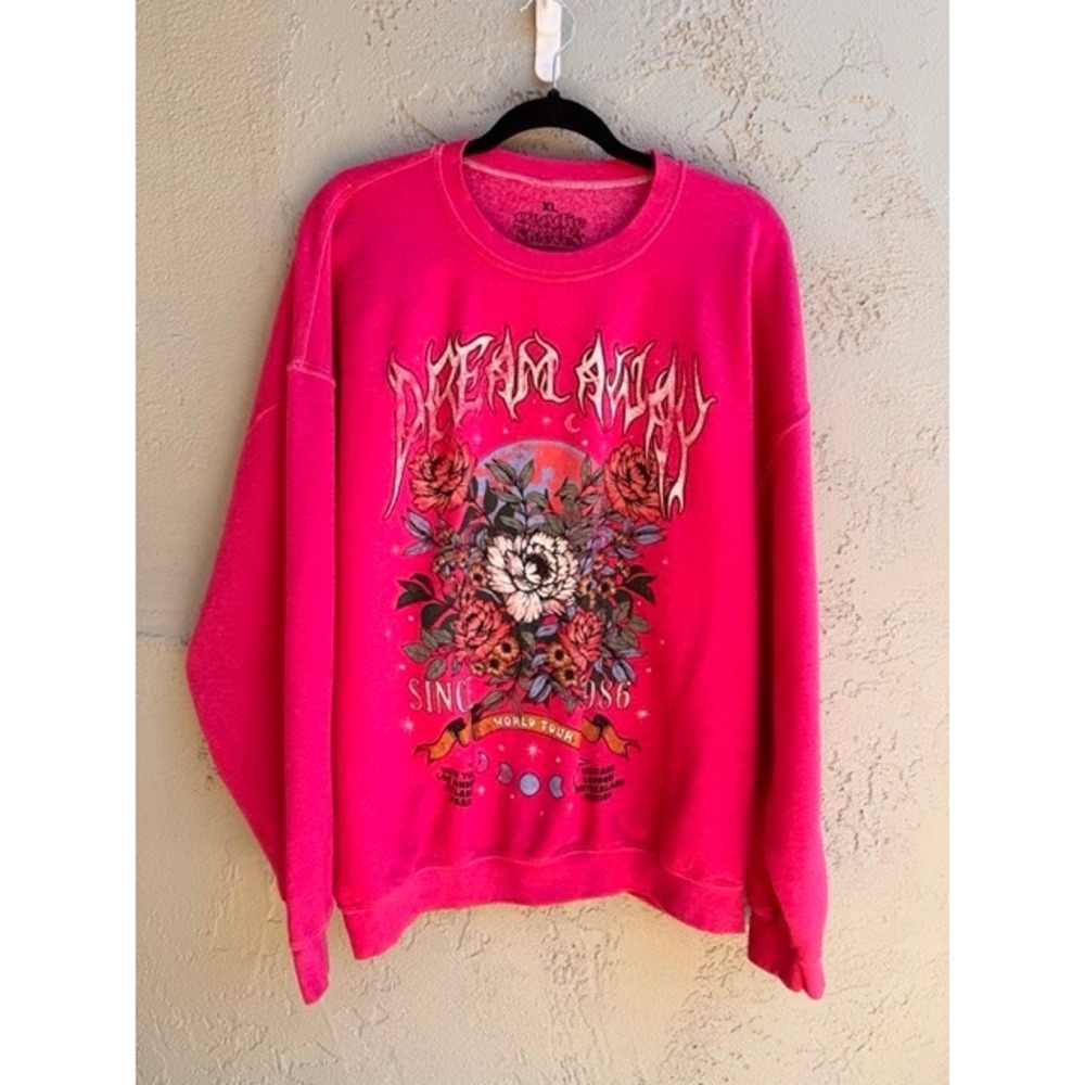Goodie Two Sleeves Womens Hot Pink Dream Away Tour Graphic Crew Sweatshirt XL